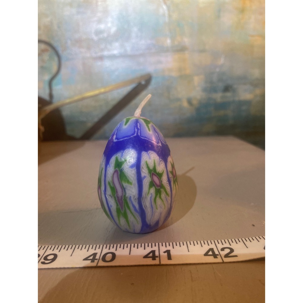 Vintage Style Blue Millefiori Pattern Egg‎ Candle Decorative Spring Decor 2in